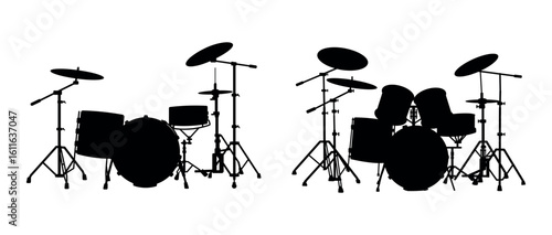 Complete Drum Set Silhouette - Percussion Instrument Illustration for Band or Concert