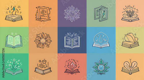 Book line icons collection. Restoration, Rejuvenation, Resurgence, Renewal, Refreshment, Rebirth, Regeneration vector and linear illustration. Reawakening,Reinvention,Refurbishment outline signs set