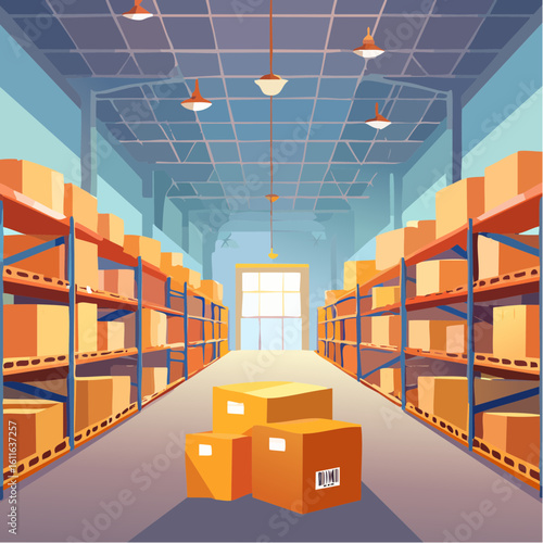 Logistics company warehouse with boxes