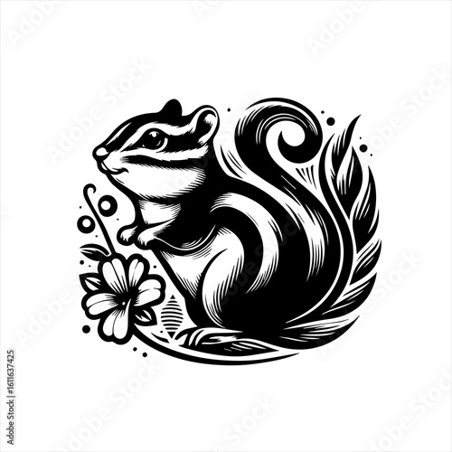 Chipmunk illustration with flower