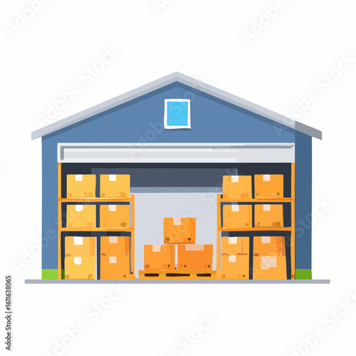 Logistics company warehouse with boxes