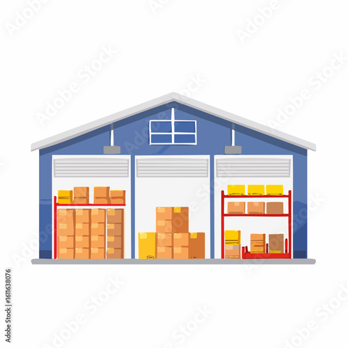 Logistics company warehouse with boxes