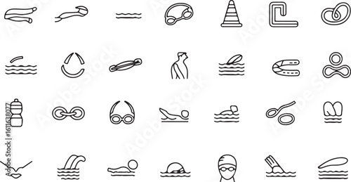Diverse Collection of Swimming and Water Related Iconography A Versatile Set for Aquatic Themes