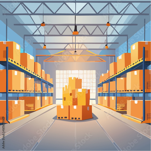 Logistics company warehouse with boxes