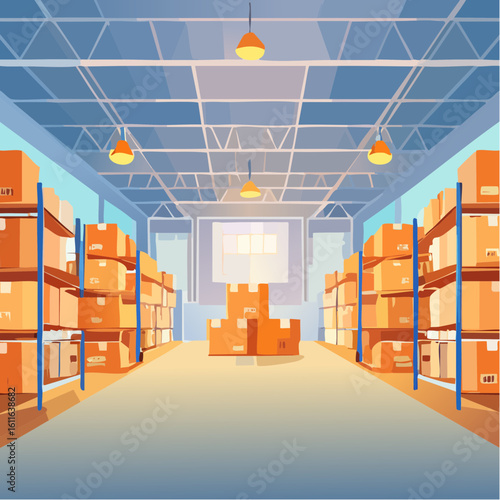 Logistics company warehouse with boxes