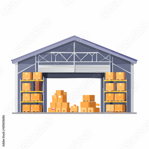 Logistics company warehouse with boxes