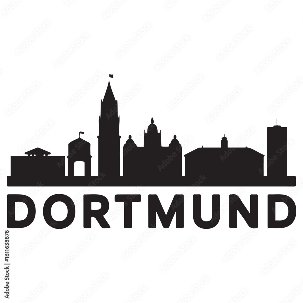 Fototapeta premium Dortmund skyline silhouette. Black Dortmund city. Vector black silhouette. with white background