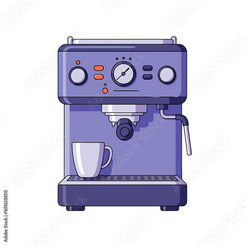 Espresso machine with cup ready for brewing coffee  