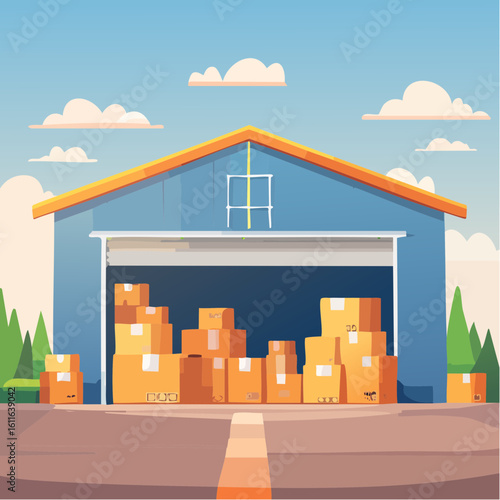 Logistics company warehouse with boxes