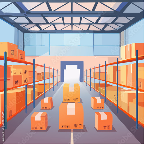 Logistics company warehouse with boxes