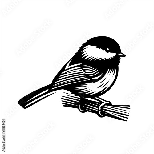 Chickadee bird illustration on branch