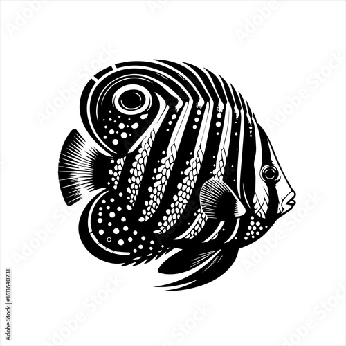 A striped angelfish swimming