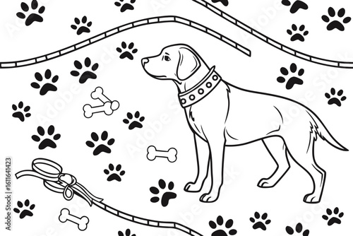 Monochrome Dog Doodle Pattern