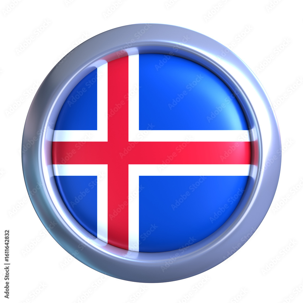 Fototapeta premium 3D Iceland Flag Emblem with circle metallic frame, showcasing national emblem detail in a polished, modern design. Perfect for apps, UI, or educational use