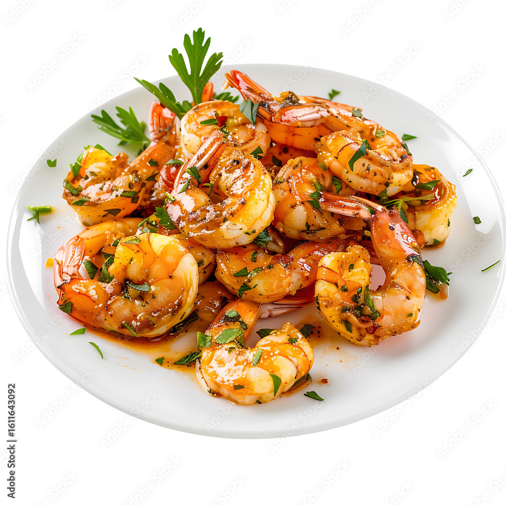 Grilled Shrimp with Herbs and Spices on a White Plate Grilled Shrimp with Herbs and Spices on a White Plate