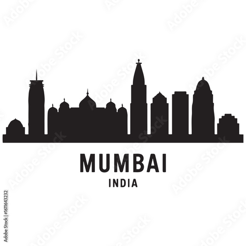 Mumbai skyline horizontal banner. Mumbai, India. Vector template for your design. Vector black silhouette. with white background