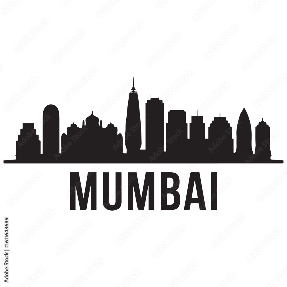 Fototapeta premium Mumbai skyline horizontal banner. Mumbai, India. Vector template for your design. Vector black silhouette. with white background