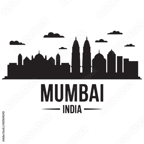 Mumbai skyline horizontal banner. Mumbai, India. Vector template for your design. Vector black silhouette. with white background
