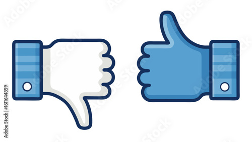  Thumbs Down and Thumbs Up Feedback Icons in Outline and Solid Blue Vector Style