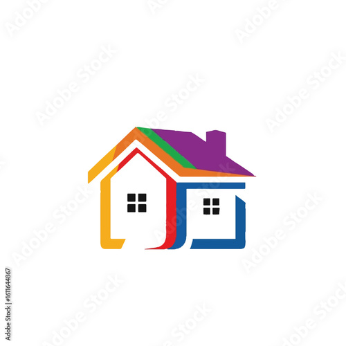 Vibrant Abstract Colorful House Icon Design for Real Estate, Home Ownership, Property, Residential and Community Concepts