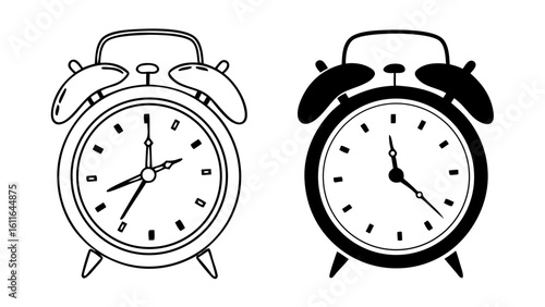 Alarm Clock in Outline and Solid Black Vector Style