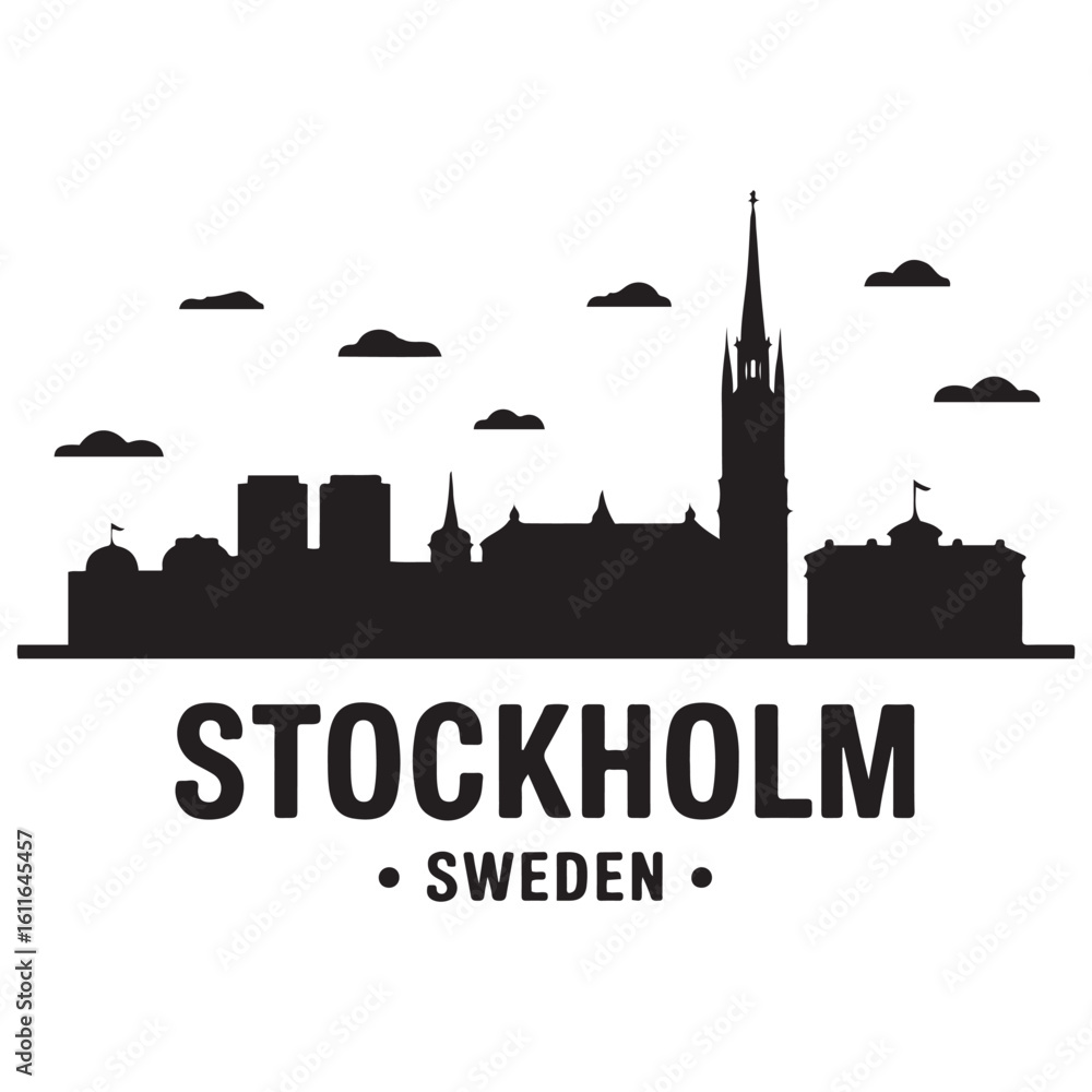 Naklejka premium Stockholm skyline horizontal banner. Stockholm, Sweden. Vector template for your design. Vector black silhouette. with white background