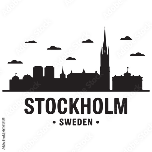 Stockholm skyline horizontal banner. Stockholm, Sweden. Vector template for your design. Vector black silhouette. with white background