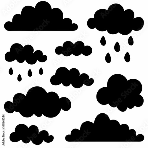 A Set of Cloud Vector Silhouettes