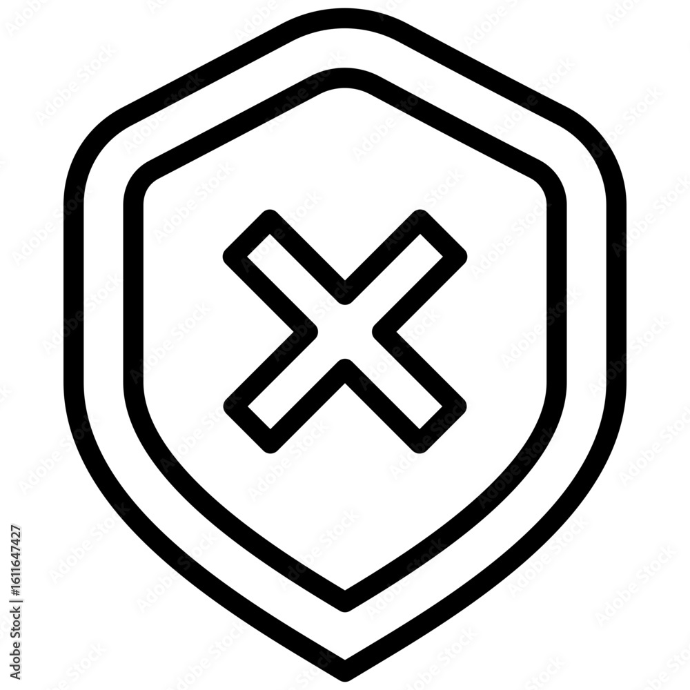 Obraz premium Shield with X Outline icon, Black And White Outline Icon Vector.
