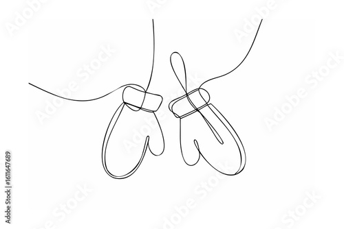 Minimalist line art of winter mittens clothing accessory