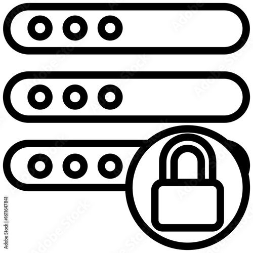 Database Lock Outline icon, Black And White Outline Icon Vector.
