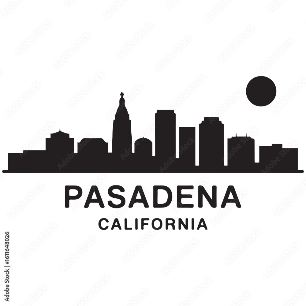 Obraz premium Pasadena skyline horizontal banner. Pasadena City, California. Vector template for your design. Vector black silhouette. with white background