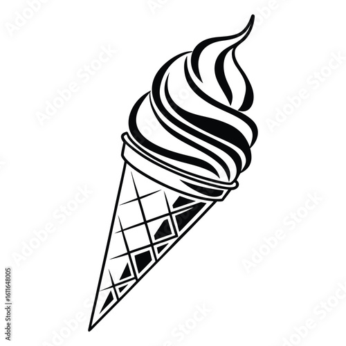Ice cream cone vector icon illustration with sweet creamy dessert and wafer snack in cartoon style