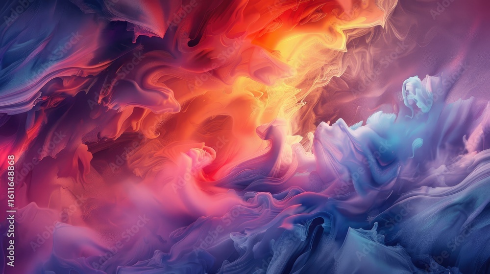 Obraz premium Abstract swirling nebula of vibrant reds, oranges, blues, and purples. Intense color gradients create a dynamic, ethereal feel