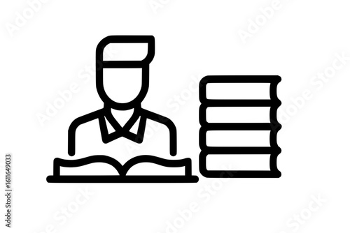Education Concept Person Reading Books Line Art Icon
