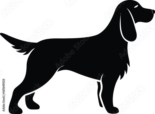Gordon Setter dog silhouette with feathered tail and proud stance vector graphic for hunting breed lovers