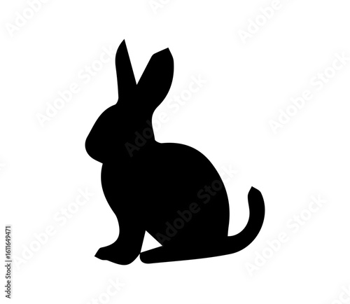 Simple Black Silhouette of a Sitting Rabbit Against a White Background	