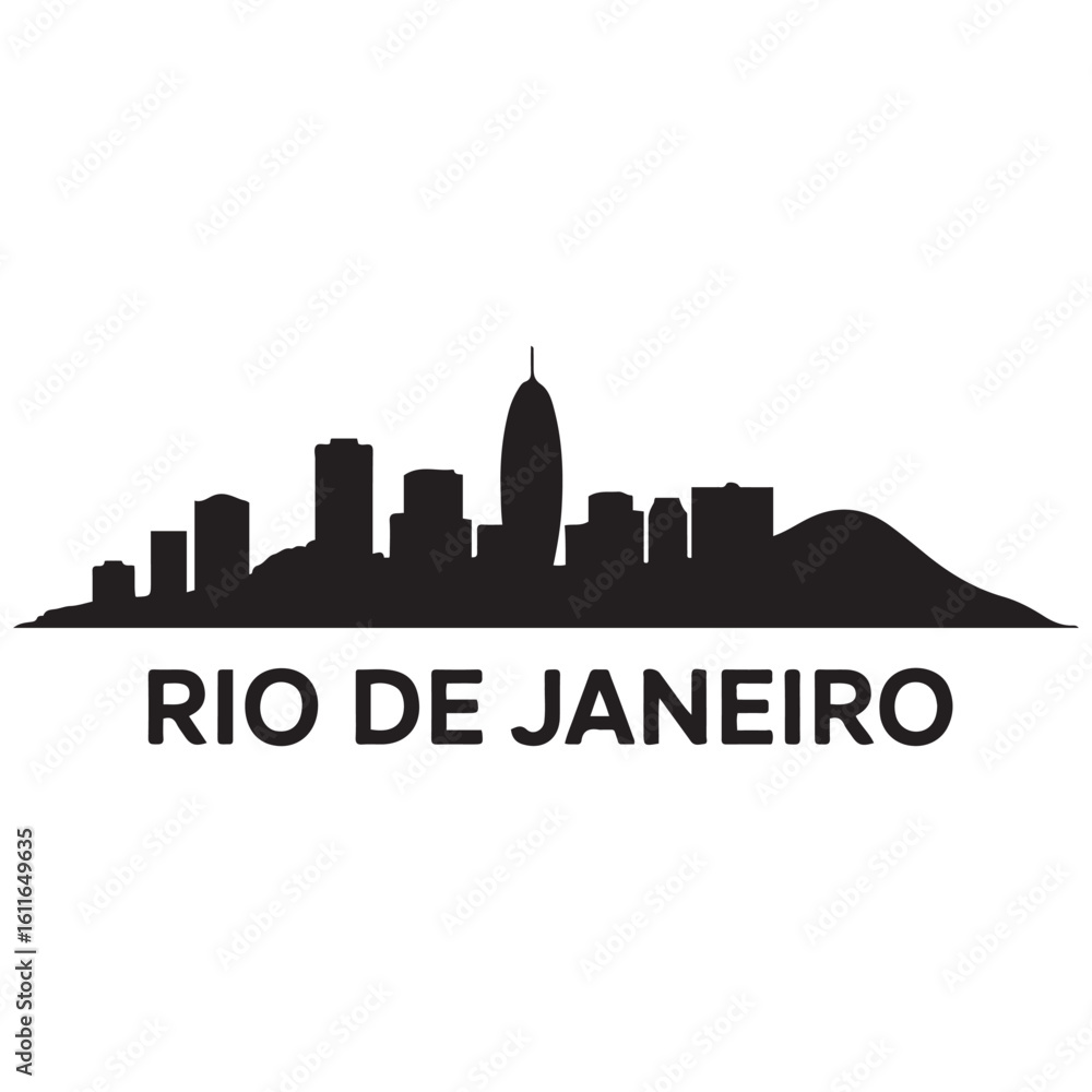 Obraz premium Rio de Janeiro city skyline. Negative space city. Vector black silhouette. with white background