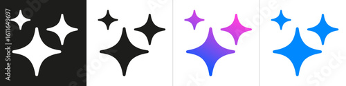 Generative AI logo, AI magic sparkle stars, chat with AI application, artificial intelligence online tool, artificial intelligence star logo generation