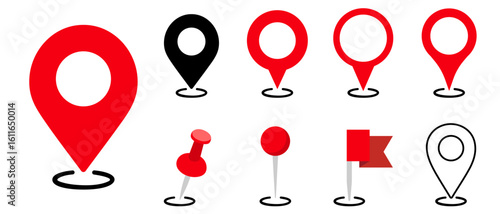 Location icon set. Flat icon set of location and map pins collection. Map pin place marker. Location pointer icon symbol in flat style. Position symbol. Point illustration sign collection.