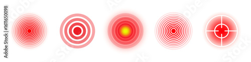 A set of pain circles, red rings. The symbol of pain on the body and joints.
