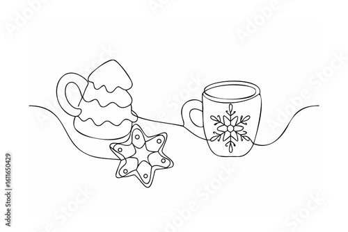 Festive mug and gingerbread cookie christmas snowflake