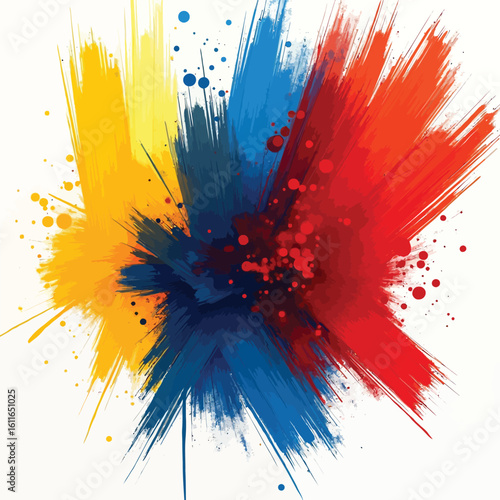 Colorful abstract paint powder explosion vector background Red yellow and blue color splash for a festival party or creative art design