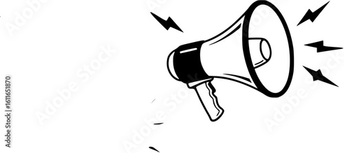 megaphone and flash lightnings. Special offer. Social media promotion. Marketing time concept. Loudspeaker or speaker object.