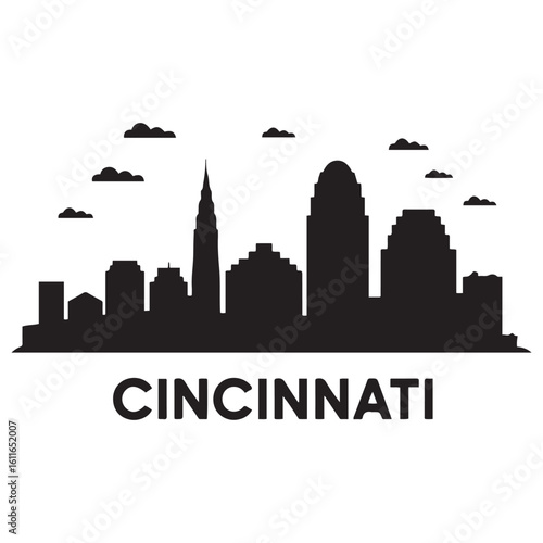 Wallpaper Mural Vector Cincinnati skyline. Travel Cincinnati famous landmarks. Business and tourism concept for presentation, banner, web site. Vector black silhouette. with white background Torontodigital.ca