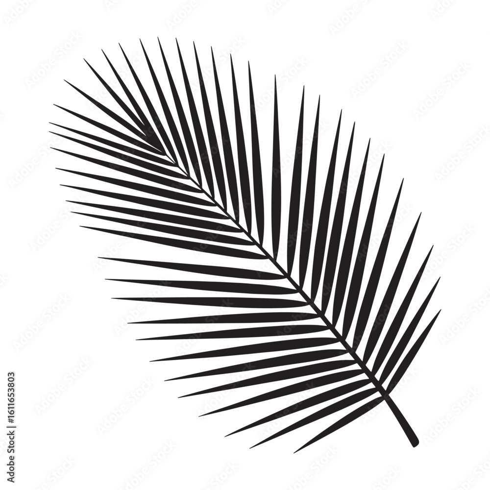 Fototapeta premium Silhouetted Majesty A Single Palm Frond's Bold Statement Against the Light Evoking Tropical Serenity and Botanical Simplicity in Design