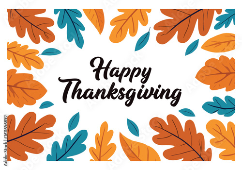 Festive Thanksgiving Greetings Surrounded by Autumnal Leaves Celebrating the Holiday Season with Warm Colors and a Cheerful Message