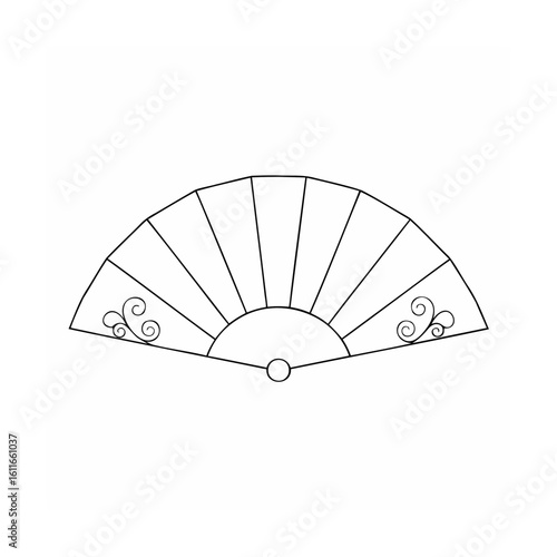 Ornate black fan with swirling embellishments white
