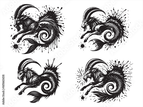 Capricorn Zodiac Symbol – Mythical Sea Goat Line Art in Black & White