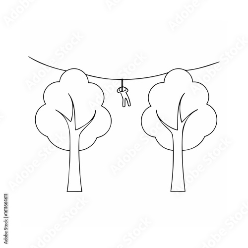 Person hanging from rope between trees outdoors